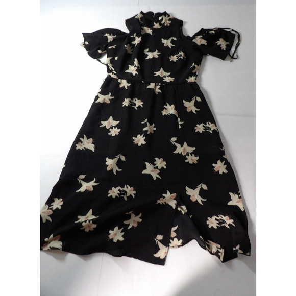 June & Hudson Dress Cold Shoulder Large Black Floral Midi Keyhole Sundress - Picture 5 of 15